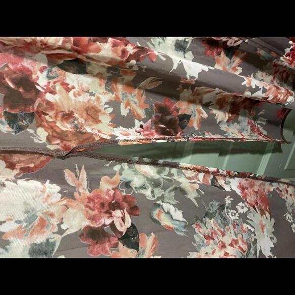 Day trip Brown Duster Length with florals Kimono Size Small - Picture 4 of 9